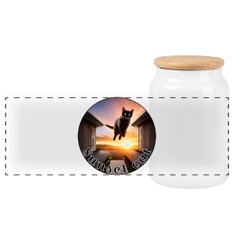 Sunset cat 2 - Panoramic Cookie Jar with Wooden Lid - white - Front