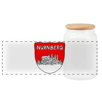 Nürnberg Silhouette Wappen - Panorama Keksdose mit Holzdeckel - Weiß - Vorne
