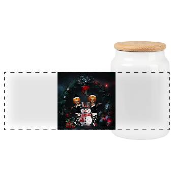 Niedlicher dunkler Weihnachtself mit Schneemann - Panorama Keksdose mit Holzdeckel - Weiß - Vorne