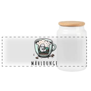 mählounge melange schaf lounge wortspiel kaffee - Panorama Keksdose mit Holzdeckel - Weiß - Vorne