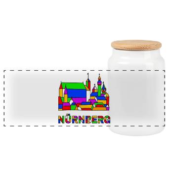 Nürnberg - Burg - Pop-Art - Panorama Keksdose mit Holzdeckel - Weiß - Vorne