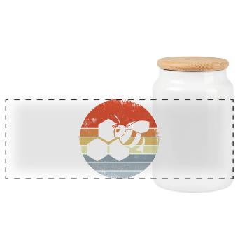 Honey Bee Drawing - Panoramic Cookie Jar with Wooden Lid - white - Front