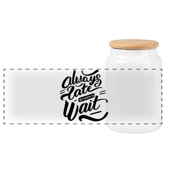 always late but worth to wait - Panoramic Cookie Jar with Wooden Lid - white - Front