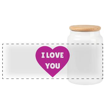 I Love You - Pink Heart - Declaration of Love - Panoramic Cookie Jar with Wooden Lid - white - Front