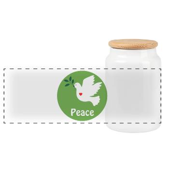 Dove of Peace and Heart - Panoramic Cookie Jar with Wooden Lid - white - Front