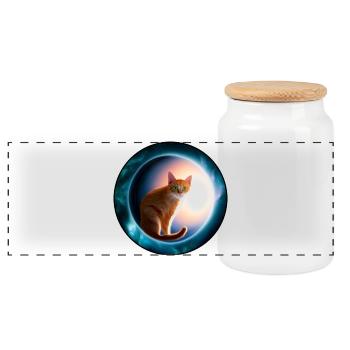 Katzen im kosmischen Orbit - Panorama Keksdose mit Holzdeckel - Weiß - Vorne