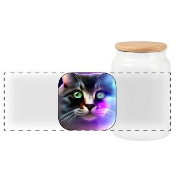 Portrait de jeu couleur néon de chat - Boîte à biscuits avec couvercle en bois - blanc - Devant