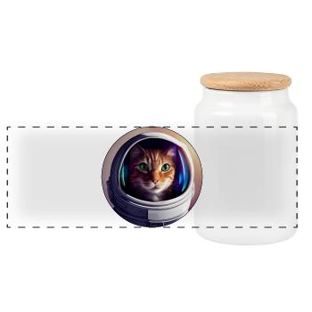 Space cat in helmet - Panoramic Cookie Jar with Wooden Lid - white - Front