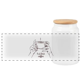 But first coffee - Panorama Keksdose mit Holzdeckel - Weiß - Vorne