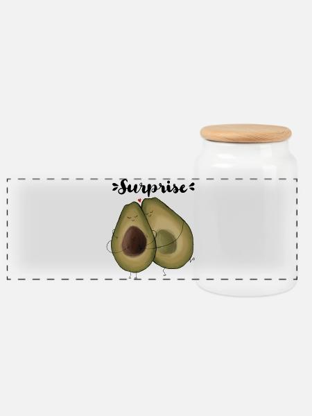 Surprise Avocado - Panorama Keksdose mit Holzdeckel - Weiß