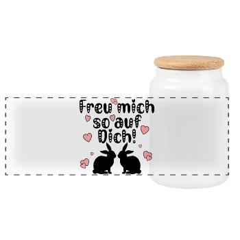 Freu mich so auf Dich Liebe - Hasen Paare - Panorama Keksdose mit Holzdeckel - Weiß - Vorne