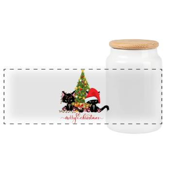 Chats de Noël - Boîte à biscuits avec couvercle en bois - blanc - Devant