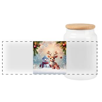 How sweet this little reindeer is - Panoramic Cookie Jar with Wooden Lid - white - Front