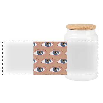 Eyes lined up - Panoramic Cookie Jar with Wooden Lid - white - Front
