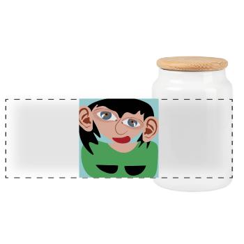 Dark-haired woman - Panoramic Cookie Jar with Wooden Lid - white - Front