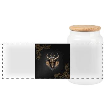 Elegant black gold reindeer - Panoramic Cookie Jar with Wooden Lid - white - Front
