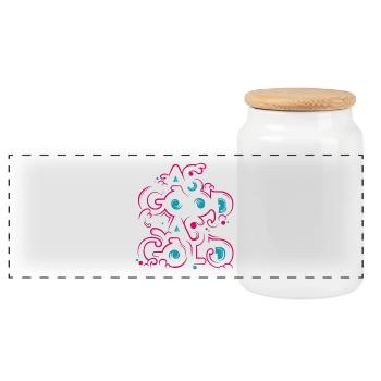 Neon Floral Ornament - Panoramic Cookie Jar with Wooden Lid - white - Front