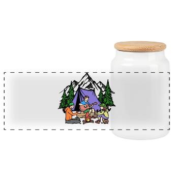 Campingplatz Relaxen Zelten Natur Berge Camping - Panorama Keksdose mit Holzdeckel - Weiß - Vorne