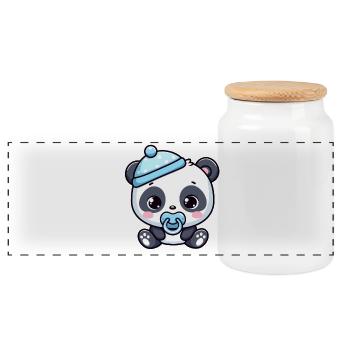 Baby-Panda mit blauem Hut - Panorama Keksdose mit Holzdeckel - Weiß - Vorne