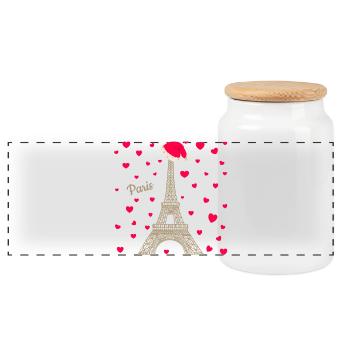 Eiffelturm Paris in der Weihnachtszeit, Liebe Herz - Panorama Keksdose mit Holzdeckel - Weiß - Vorne