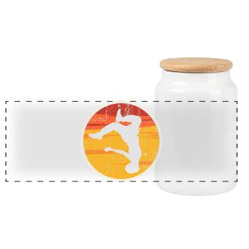 Sonnenuntergangs-Silhouettensprung - Panorama Keksdose mit Holzdeckel - Weiß - Vorne
