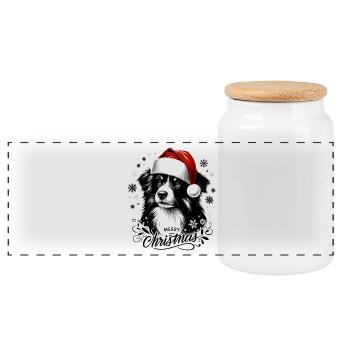 Border Collie Noël - Cadeau Affectueux - Boîte à biscuits avec couvercle en bois - blanc - Devant
