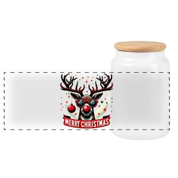 Renne Noël Fun - Pull Original - Boîte à biscuits avec couvercle en bois - blanc - Devant