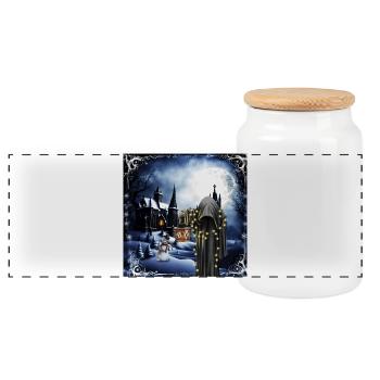 The Dark Christmas Season - Panoramic Cookie Jar with Wooden Lid - white - Front