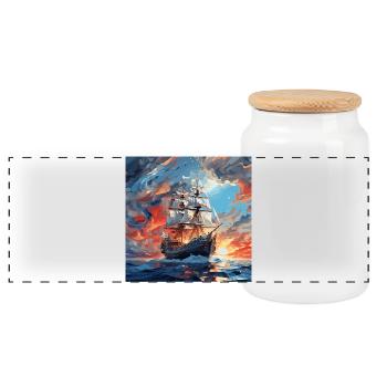 Historisches Segelboot bei Sonnenuntergang - Panorama Keksdose mit Holzdeckel - Weiß - Vorne