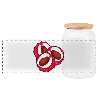 LYCHEE LYCHEE FRUITS - FRUIT FOOD - Panoramic Cookie Jar with Wooden Lid - white - Front