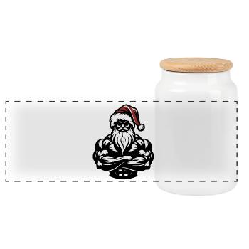 Santa Musclé - Cadeau Fitmas - Boîte à biscuits avec couvercle en bois - blanc - Devant