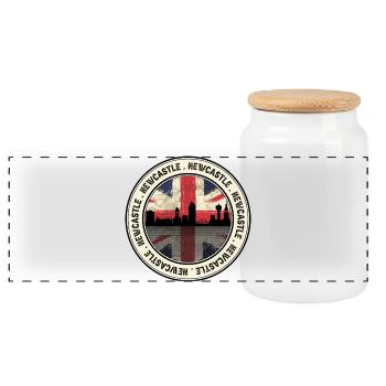 Newcastle Union Flag Skyline Patch - Panoramic Cookie Jar with Wooden Lid - white - Front