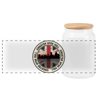 Hull Skyline Union Jack Roundel - Panoramic Cookie Jar with Wooden Lid - white - Front
