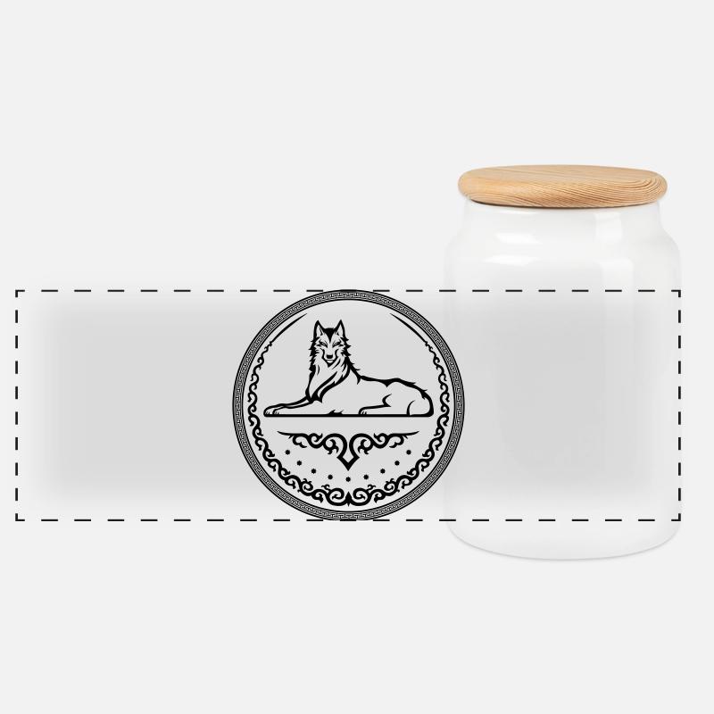 Wolf des Kaukasus - Panorama Keksdose mit Holzdeckel - Weiß