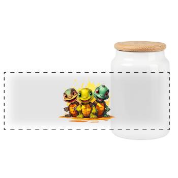 Baby turtles squad - Panoramic Cookie Jar with Wooden Lid - white - Front