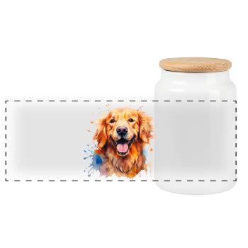 Aquarell Golden Retriever - Panorama Keksdose mit Holzdeckel - Weiß - Vorne