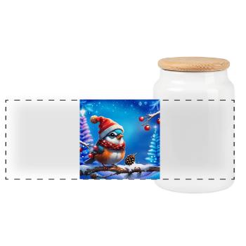 Oiseau de Noël doux, petit et sympathique - Boîte à biscuits avec couvercle en bois - blanc - Devant