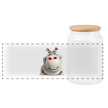 Cute Hippo Funny Grinning Animal Shirt - Panoramic Cookie Jar with Wooden Lid - white - Front