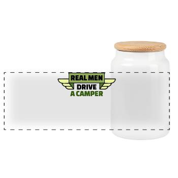 Camper Camping Statement Wanderer Motorhome Holidays - Panoramic Cookie Jar with Wooden Lid - white - Front