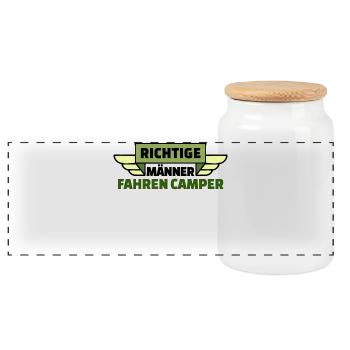 Wanderer Camping Camper Wohnwagen Statement - Panorama Keksdose mit Holzdeckel - Weiß - Vorne