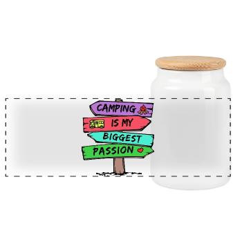 Camping Statement Caravan Camper Holiday Hikers - Panoramic Cookie Jar with Wooden Lid - white - Front