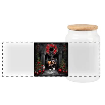 Dancing for Christmas. - Panoramic Cookie Jar with Wooden Lid - white - Front