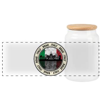 Rome Italy - Panoramic Cookie Jar with Wooden Lid - white - Front