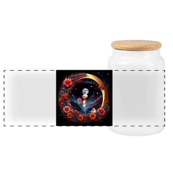 Cute fairy in the moonlight. - Panoramic Cookie Jar with Wooden Lid - white - Front