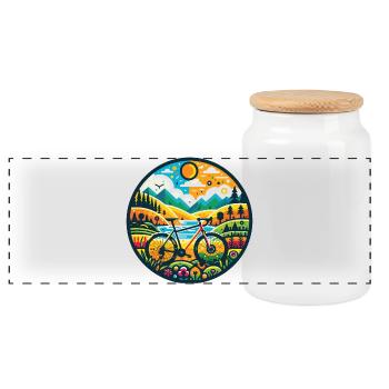 Gravel Bike Adventure Illustration - Panoramic Cookie Jar with Wooden Lid - white - Front