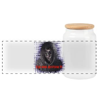 Ego sum spectans te-I'm looking at you - Panoramic Cookie Jar with Wooden Lid - white - Front