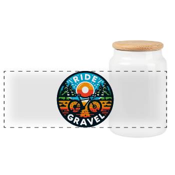 Ride Gravel Bike Bicycle Design t-shirt, sticker - Panoramic Cookie Jar with Wooden Lid - white - Front