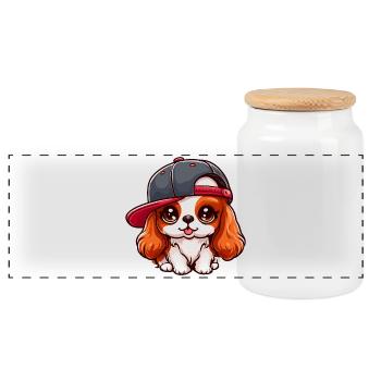 Cavalier King Charles Hund Niedlicher Hund - Panorama Keksdose mit Holzdeckel - Weiß - Vorne