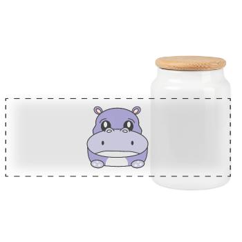 Sad Hippo - Panoramic Cookie Jar with Wooden Lid - white - Front