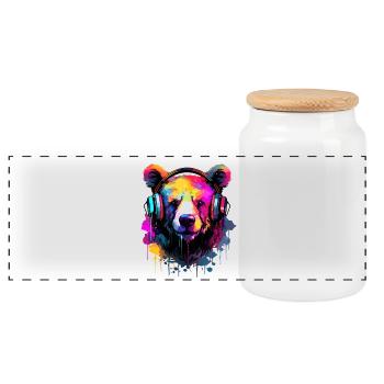 Ours avec casque Music Bears - Boîte à biscuits avec couvercle en bois - blanc - Devant